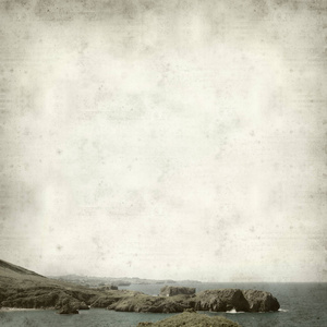 纹理旧纸背景与西班牙阿斯图里亚斯海岸景观