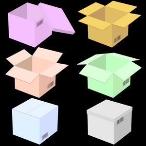 六个盒子,孤立在黑色背景上.矢量插画照片
