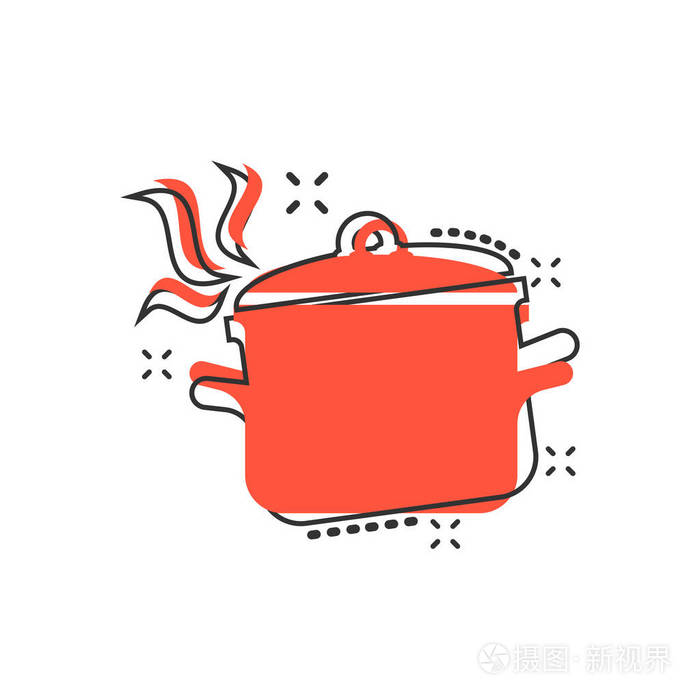 矢量卡通烹饪平底锅图标的漫画风格.厨壶概念插图象形文字.