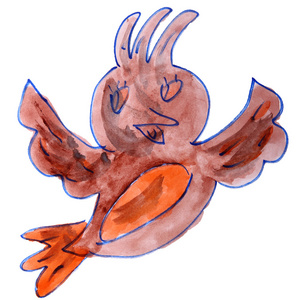 水彩绘画孩子卡通白色背景上的鸟