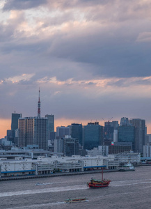 夕阳下的东京城市夜景