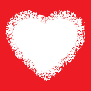 红色背景上的白色手画的 Grunge 心徽标