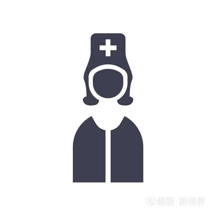 白色背景下的护士图标矢量符号与符号分离