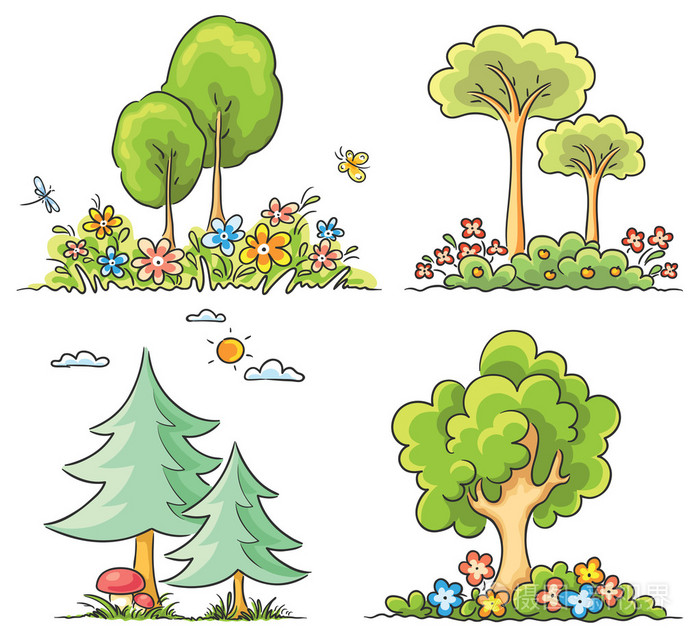 卡通树与花