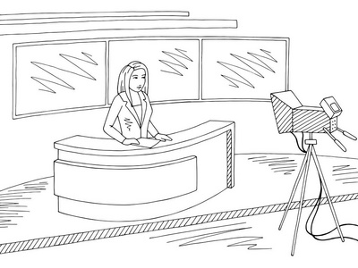 电视演播室图表商店黑白色速写例证向量照片