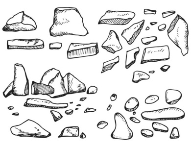 石头鹅卵石片断的一套故事的向量速写图标查出