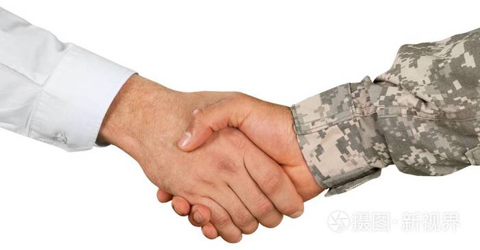 士兵和生意人握手