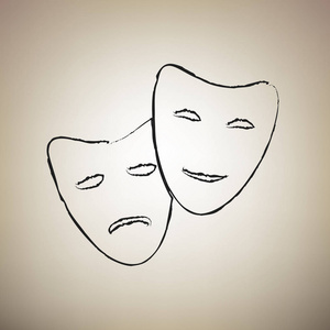 剧院图标与快乐和悲伤的面具。向量。画笔绘制拉丁