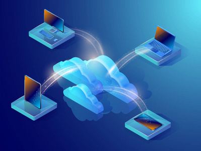 备份向量云数据存储.等距向量图照片