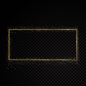 长方形闪耀金色框架.隔离在黑色透明背景上.向量例证照片