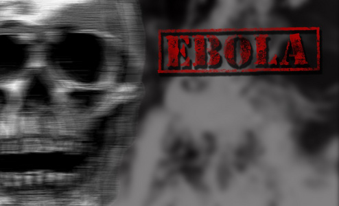 红字埃博拉病毒在黑色和白色背景上