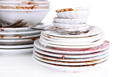 清洗盘子碗脏盘子关闭照片