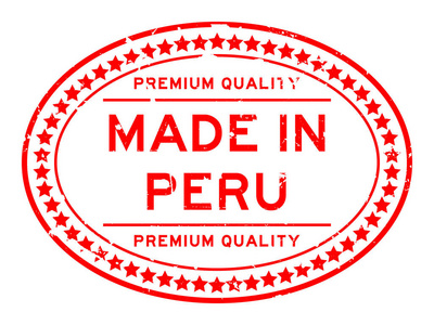 在秘鲁椭圆形橡胶密封邮票在白色背景上制作的红色优质