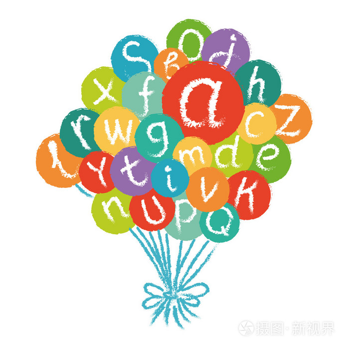 有趣的英文字母,手绘粉笔像在五颜六色的气球