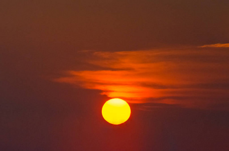 太阳在红色的日落天空中