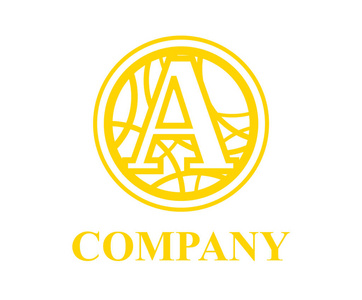黄色徽标符号类型字母一个最初的商业徽标设计思想插图图形圆与美丽的曲线椭圆形线艺术为高级企业