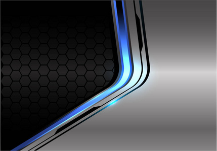 用深色六角网格设计的金属蓝光黑色线现代未来技术背景插图