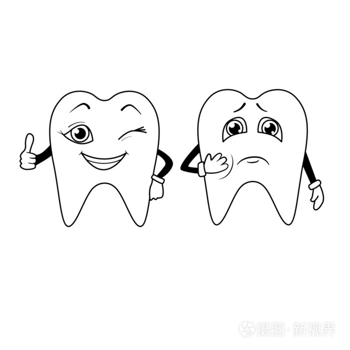 图画书卡通的悲伤和幸福的牙齿