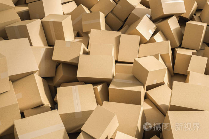 一堆封闭的纸板箱的顶部视图.提供商品,消费主义和生产过剩的概念.