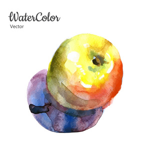 矢量手绘画抽象水彩苹果图照片