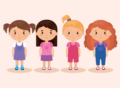 漫画小组可爱和小女孩小组照片