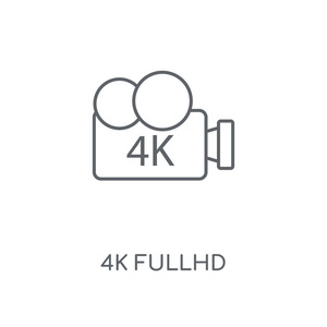 4k fullhd 线性图标。4k fullhd 概念笔画符号设计。薄的图形元素向量例证, 在白色背景上的轮廓样式, eps 1