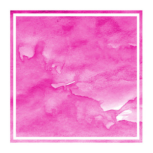粉红色手画水彩矩形框架背景纹理与污渍。现代设计元素