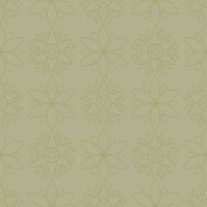 橄榄绿色花卉观赏设计。纺织品和墙纸无缝图案