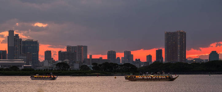 夕阳下的东京城市夜景图片