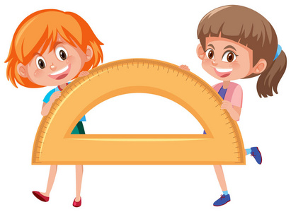 女孩持有量角器数学工具例证图片