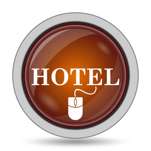 酒店图标, 橙色网站按钮白色背景