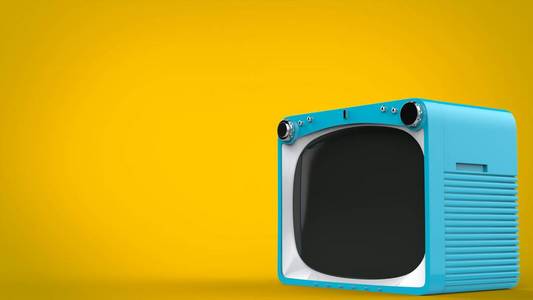 黄色背景的淡蓝色复古式电视机