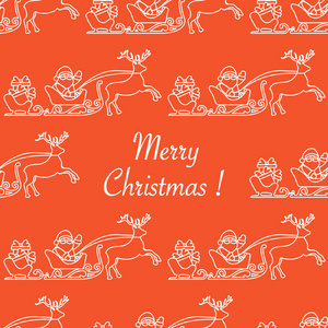 圣诞2019无缝模式。矢量插图圣诞老人与礼物在雪橇与驯鹿。打印设计
