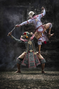 哑剧的节日。泰国 Ramayana 舞蹈戏剧的泰国传统舞蹈
