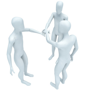 三个 3d 的人类.团队合作的概念照片