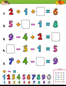 儿童教育数学计算益智工作簿卡通插图