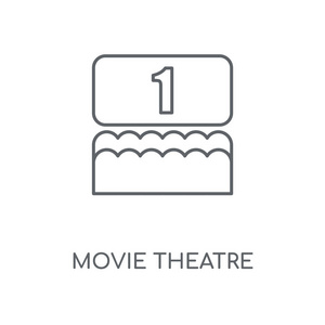 电影院线性图标。电影院概念笔画符号设计。薄的图形元素向量例证, 在白色背景上的轮廓样式, eps 10