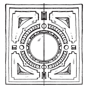 德国文艺复兴的围堰框架, 它是一个圆形的形状, 老式的线条画或雕刻插图