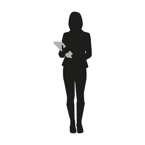 书剪影商业女性,书或文件.矢量剪影照片