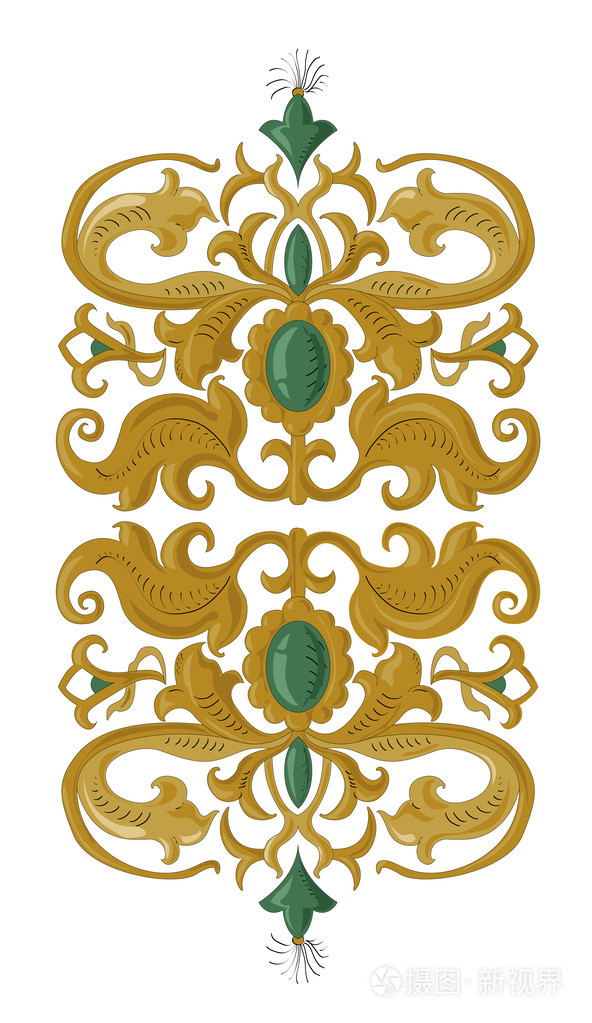 传统的中世纪装饰元素在孤立的白色