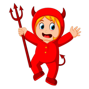 万圣节的小孩子红色魔鬼服装照片