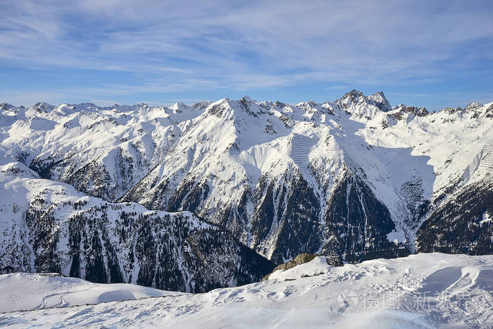 Ischgl萨姆瑙恩滑雪胜地, 奥地利在冬天时间