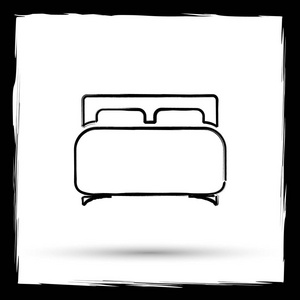 双人床图标。在白色背景上的互联网按钮。仿画笔轮廓设计