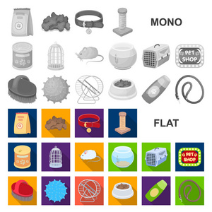 宠物商店平面图标集合中的设计。商品为动物矢量符号股票网站插图