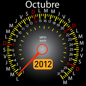 2012 年日历测速仪在西班牙语中的车。10 月