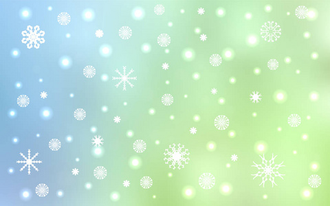 浅蓝色, 绿色向量模式与圣诞节雪花。现代几何抽象插图与冰晶体。商业广告的新年设计