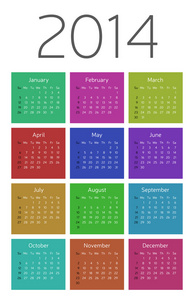 现代彩色的简单 2014年日历