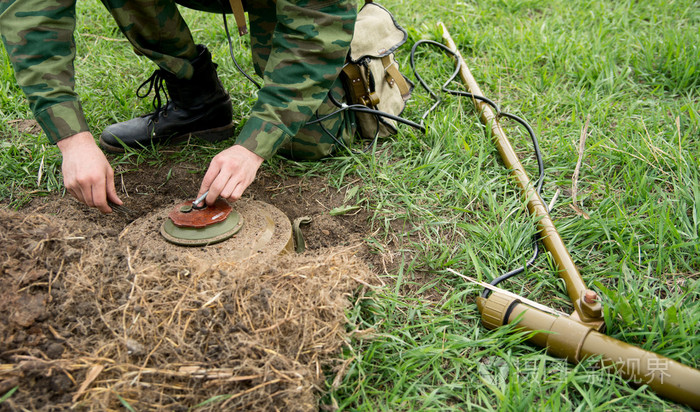 带有地雷探测器地雷扫雷中和