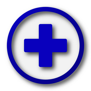 医学十字图标。白色背景上的蓝色互联网按钮