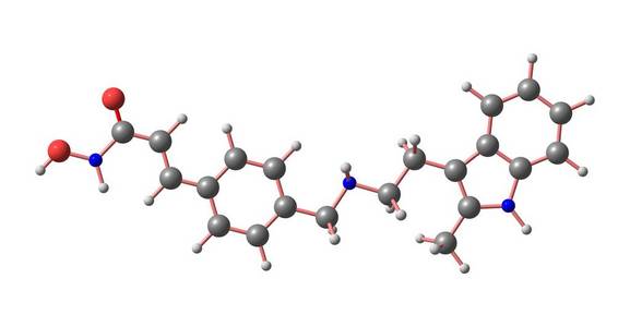 Panobinostat 分子是一种治疗各种癌症的药物。3d 插图